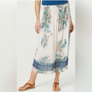 Jill Cream Paisley Smocked Waist Maxi Skirt Size L Boho Flowy Summer Festival